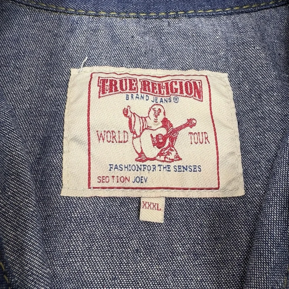 Vtg Y2K True Religion Joey Denim Western Shirt Sz XXXL Pearl Snap Short Sleeve
